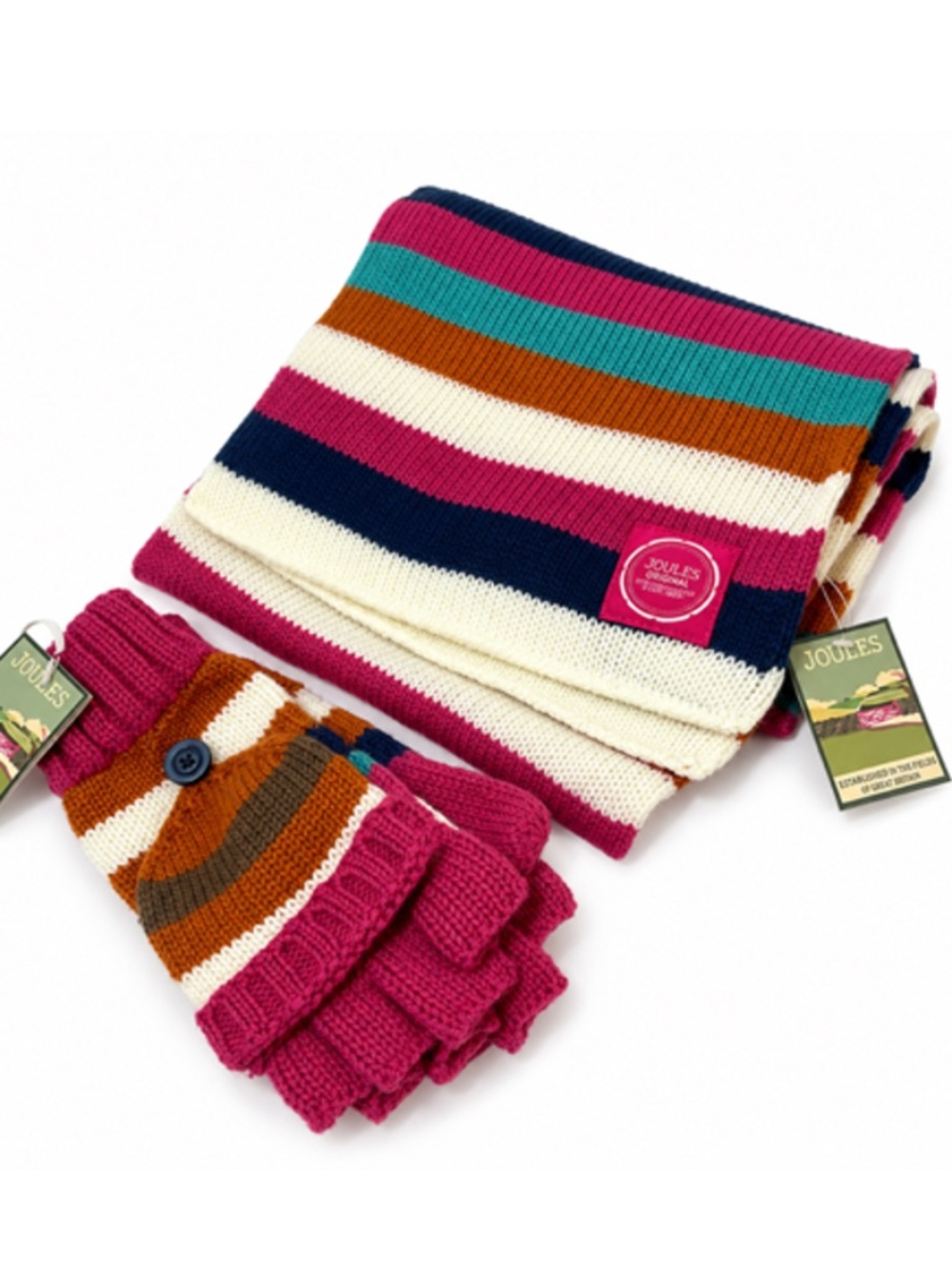 NWT. JOULES Kids Striped Scarf and Glove Set